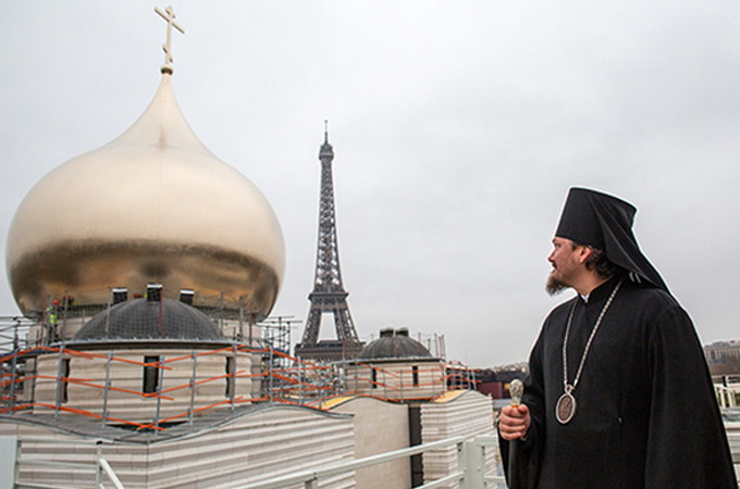 Ten bells set up at the bell tower of the Russian Cathedral in Paris