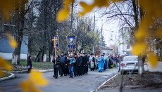 В Харьковской епархии прошел крестный ход с тактильной иконой Божией Матери 