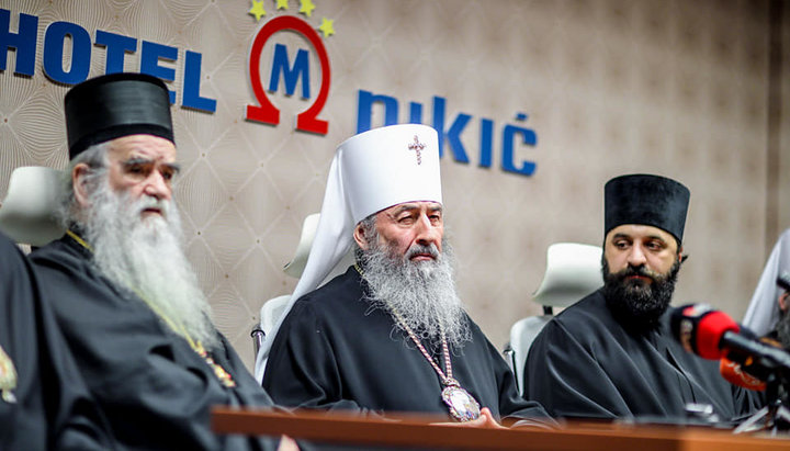 Блаженнейший Онуфрий на пресс-конференции в Подгорице. Фото: епископ Виктор (Коцаба)