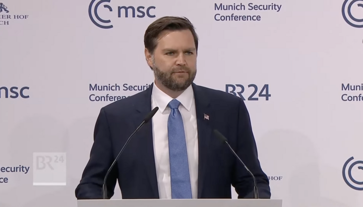 J.D. Vance speaking at the Munich Conference. Photo: screenshot from the Munich Security Conference YouTube channel