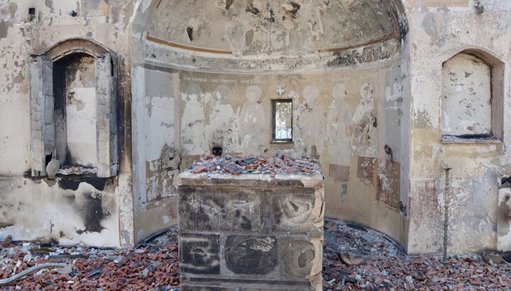 Сгоревший храм святого Иоанна Русского. Фото: orthodoxianewsagency.gr