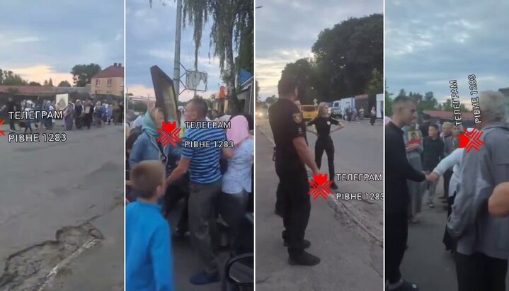 Провокатори ПЦУ нападають на хресний хід у Почаїв у селищі Демидівка Рівненської області. Фото: скріншот відео Telegram Рівне 1283