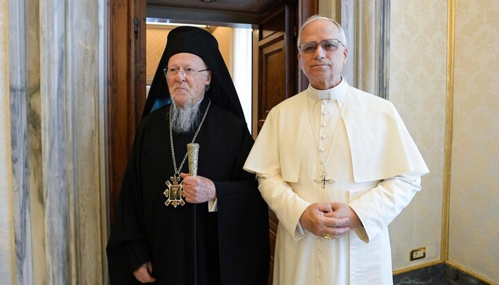 Patriarhul Bartolomeu și papa Leon. Fotografie: serviciul de presă al Vaticanului