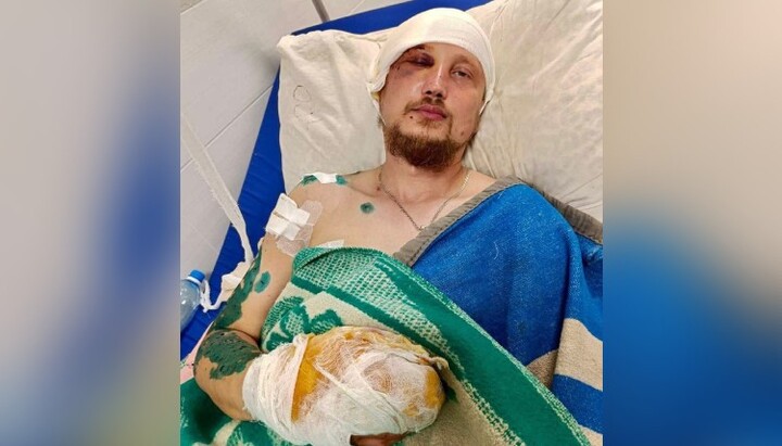 Wounded UOC priest Ihor Kozlov. Photo: Facebook of Archbishop Jonah