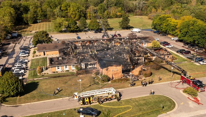 Aftermath of the attack on a Mormon church in Michigan. Photo: BBC