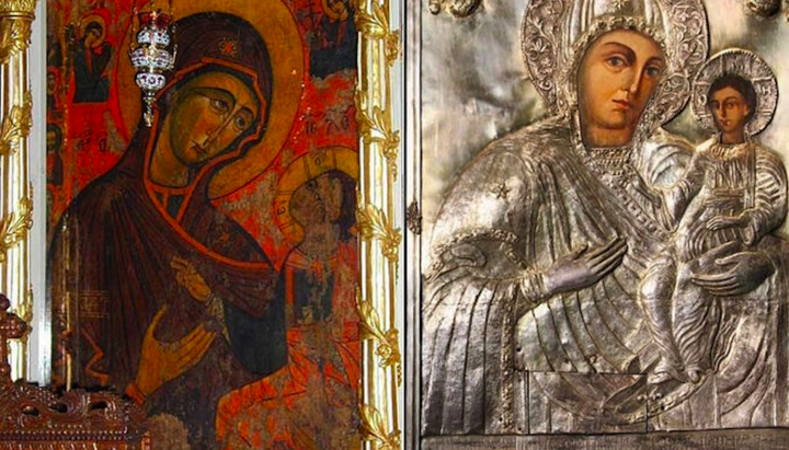 The Icon of the Mother of God from Dintr-un-Lemn Monastery (left) and the Craiova Icon of the Mother of God (right). Photo: Crestinortodox.ro