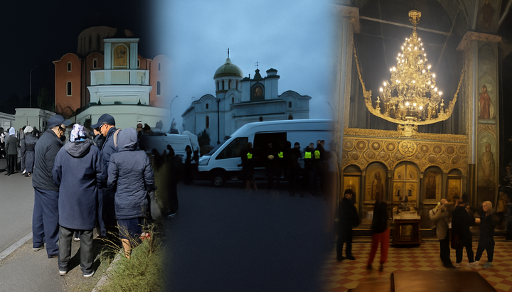 Силовики и прихожане у здания кафедрального собора, епархиального управления и духовного училища Владимир-Волынской епархии Украинской Православной Церкви. Фото: Расколам.нет