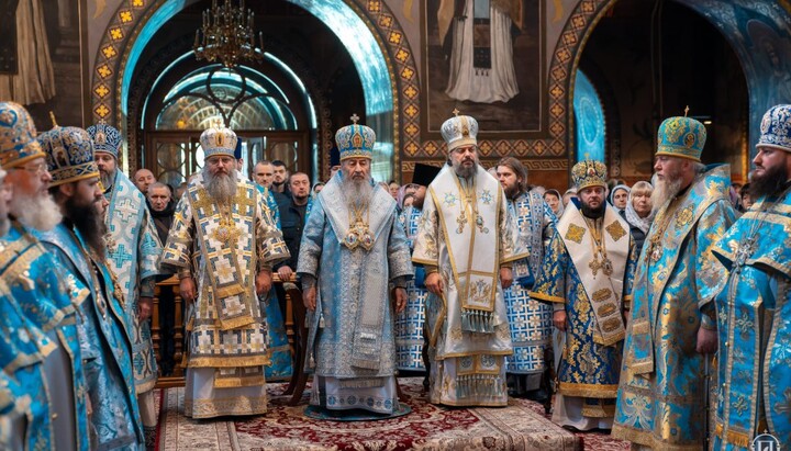 Блаженнейший Митрополит Киевский и всея Украины Онуфрий во время Божественной литургии в Николаевском соборе Покровского женского монастыря в Киеве. Фото: uoc-news