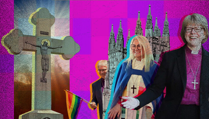 Between the Cross and the rainbow flag
