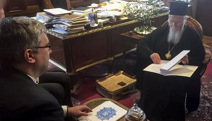 Rostyslav Pavlenko at a meeting with Patriarch Bartholomew. Photo: Pavlenko's Facebook
