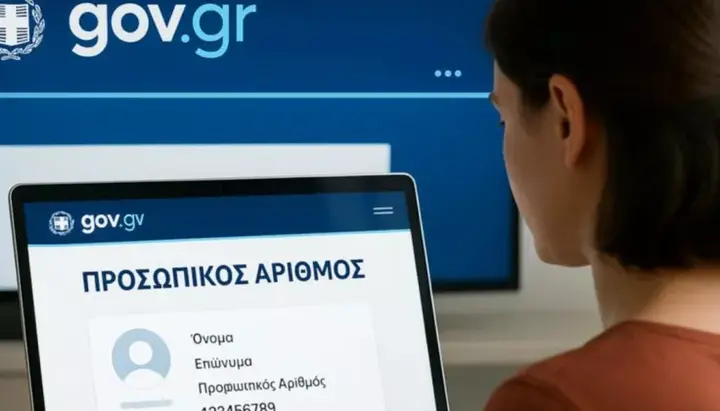 Interfața cu numărul de identificare personală pe platforma gov.gr. Fotografie: vima orthodoxias