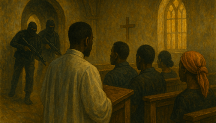 Καλλιτεχνική αναπαράσταση των γεγονότων της επίθεσης στην αγγλικανική εκκλησία στη Νιγηρία. Φωτογραφία: Ελεύθερες πηγές.