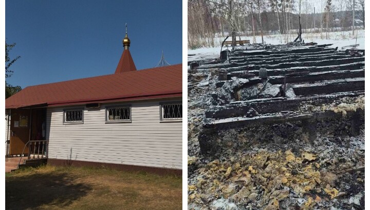 A burned Church of the Nativity of John the Baptist in Rovzhi. Photo: Facebook
