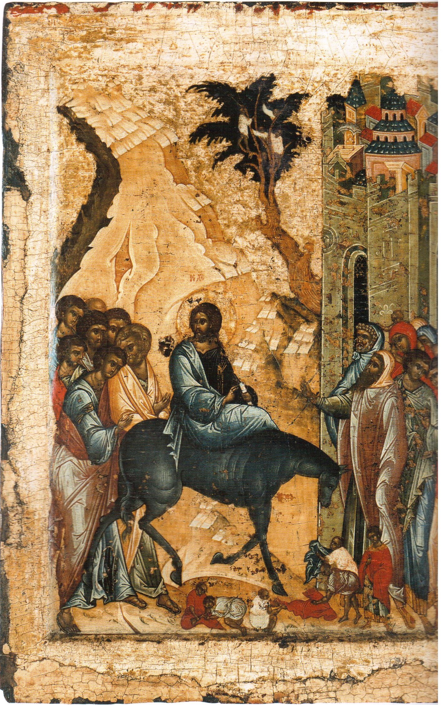 Икона XV века. На нижнем ярусе - две символичные фигуры детей