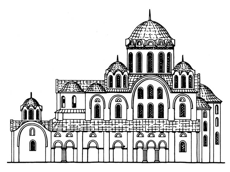 Десятинная церковь, Киев. 989-996 гг. Южный фасад. Реконструкция. 